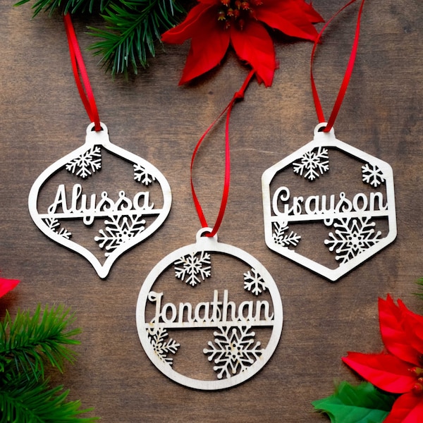 Personalized Christmas Wood Ornament | USA Made | Custom name Ornament | Laser Cut Gift Tag | Laser Cut Name Bauble