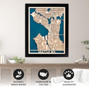 Seattle Laser Cut Map | Minimalist Wall Art | Precise Engraved Map Art | Home Decor | Mothers Day Gift