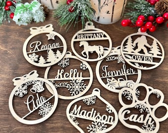 Personalized Christmas Ornaments | Laser Cut Names | Christmas Bauble Gift Tags | Your Logo