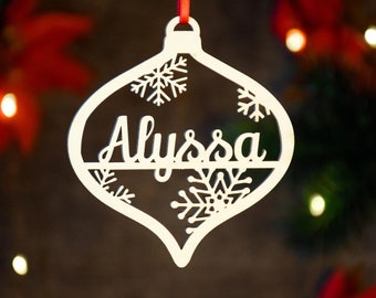 Custom Name Ornament | Personalized Christmas Wood Ornament | USA Made | Laser Cut Gift Tag | Laser Cut Name Bauble