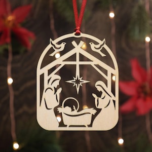 Nativity Scene Christmas Ornament | Star Of Bethlehem | Manger Scene with Star
