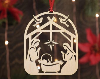 Nativity Scene Christmas Ornament | Star Of Bethlehem | Manger Scene with Star