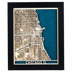 Chicago Laser Cut Map Custom Wood Art Handmade in USA 3D Chicago City Map Engraved 5th Anniversary Personalized Valentines Gift image 2