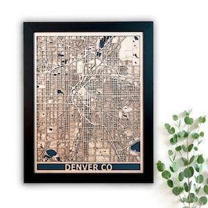 Denver Wood Map | 3D Laser Cut Map | Handmade in USA  | 3D Denver Colorado City Map | 5th Anniversary Gift | Personalized Valentines Gift