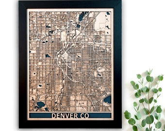 Denver Wood Map | 3D Laser Cut Map | Handmade in USA  | 3D Denver Colorado City Map | 5th Anniversary Gift | Personalized Valentines Gift