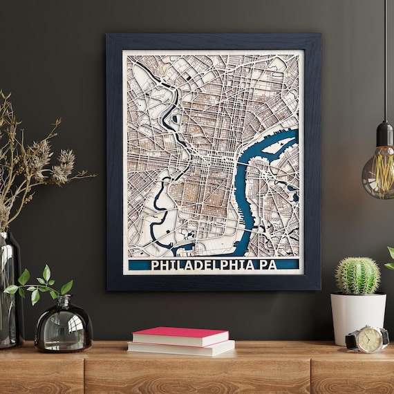 Philadelphia PA City Map | Laser Cut Wood Map Art  | 5th Anniversary Gift | Custom Fathers Day Gift | Minimalist Wall Art