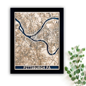 Pittsburgh Wood Map | Custom Laser Cut Map | 5th Anniversary Gift | 3D Pittsburgh City Map | Personalized Christmas Present | Realtor Gift