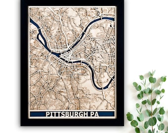 Pittsburgh Wood Map | Custom Laser Cut Map | 5th Anniversary Gift | 3D Pittsburgh City Map | Personalized Christmas Present | Realtor Gift