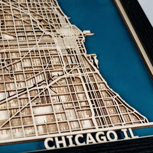 Chicago Laser Cut Map Custom Wood Art Handmade in USA 3D Chicago City Map Engraved 5th Anniversary Personalized Valentines Gift image 6