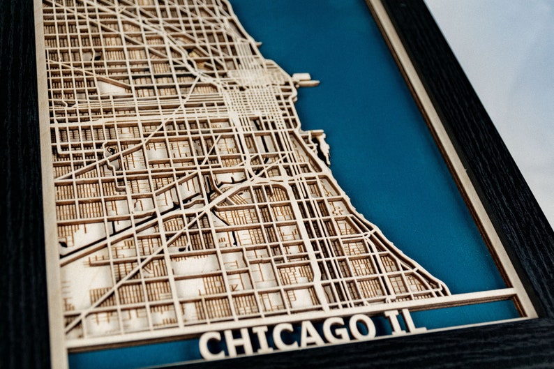Chicago Laser Cut Map Custom Wood Art Handmade in USA 3D Chicago City Map Engraved 5th Anniversary Personalized Valentines Gift image 6