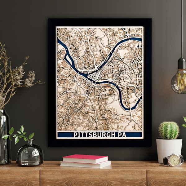 Pittsburgh Wood Map | Custom Laser Cut Map | 5th Anniversary Gift | 3D Pittsburgh City Map | Personalized Gift for Him | Realtor Gift
