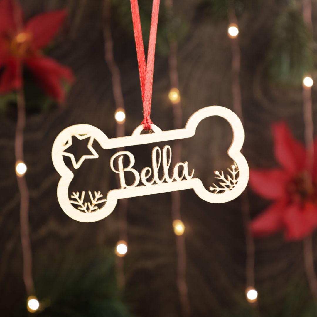 36 Pcs Christmas Dog Bone & Paw Wood Cutouts - DIY Ornaments, Gift Tags, Craft Embellishments With Plaid Bows 11 thumbnail image