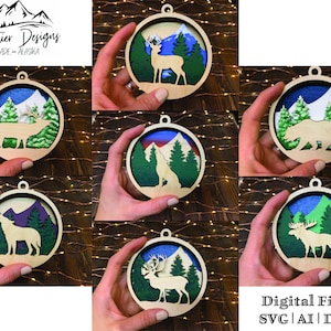 3D Christmas Ornament Laser Cutting File | DXF | SVG | AI | Digital Files for Moose | Bear | Wolf | Elk | Caribou | Deer | Custom Gifts