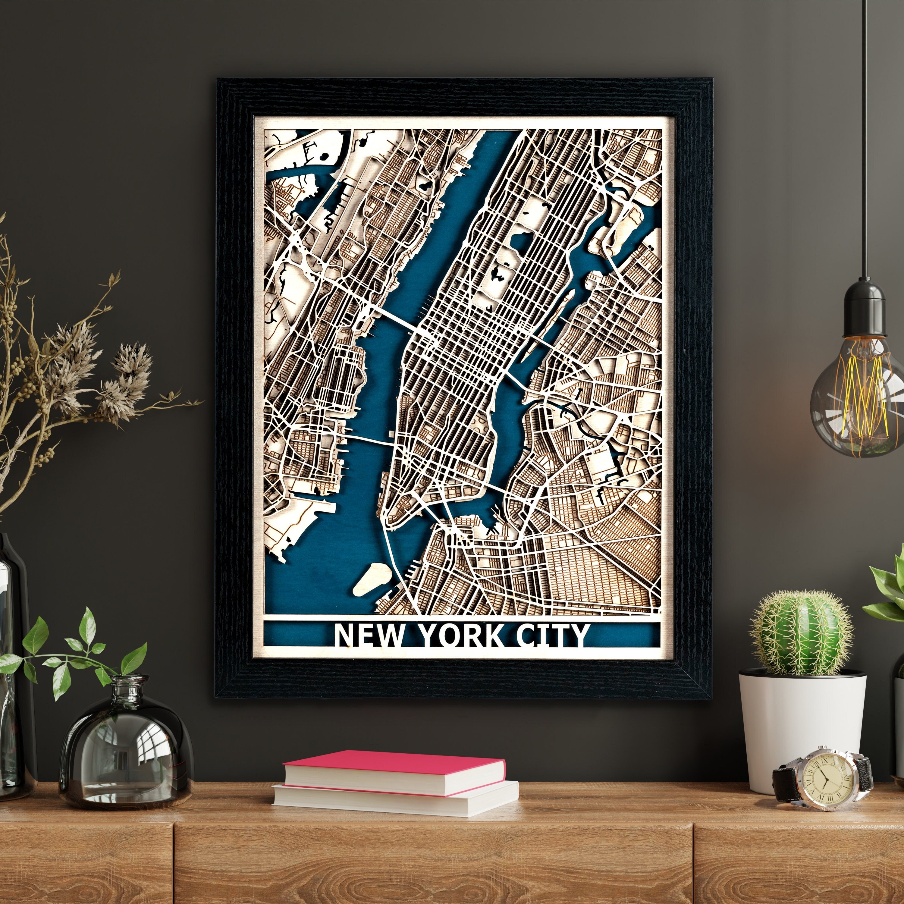 Framed New York City Map Dyptich, Wall Art