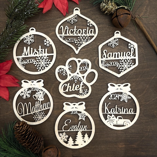 Personalized Christmas Ornaments | Custom Christmas tree Decor | Wood Laser Cut Name Bauble | Gift Tags 2025 | Your Logo