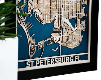 St. Petersburg Laser Cut City Map | Custom Engraved Wood Art | Personalized Valentines Gift | Florida 3D Map | Anniversary Present