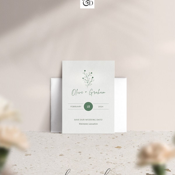 Design Only: Informal Berry Foliage Wedding Save the Date – 4x6in or A6 – Digital Design to Print Locally - Berry Bloom, in 4 Colour Ways