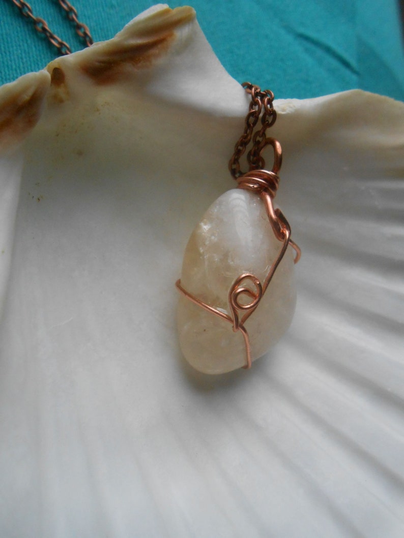 Tumbled pendant with copper wire wrap and chain Citrine Crystal
