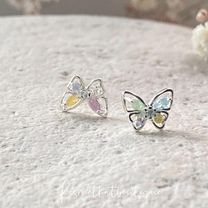 Rainbow Color Butterfly Design Earring Studs for Her, Birthday Gift, Gift for Mum, Gran, Kids or Friends