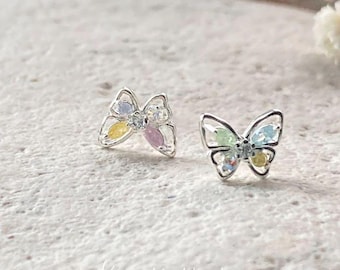 Rainbow Color Butterfly Design Earring Studs for Her, Birthday Gift, Gift for Mum, Gran, Kids or Friends