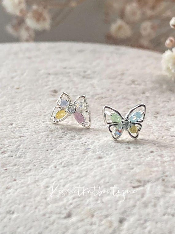 Rainbow Color Butterfly Design Earring Studs for Her, Birthday Gift, Gift for Mum, Gran, Kids or Friends