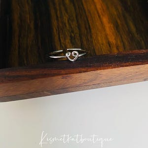 Tiny Love Heart Ring for Women, Small Dainty Heart Ring Gift for Her, Thin Ring Band, Adjustable Silver Heart Ring