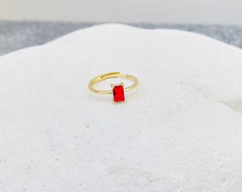 Adjustable Ruby Gemstone Ring for Her, Sterling Silver