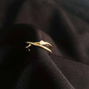 Gold Vermeil Pearl Twist Ring -Adjustable
