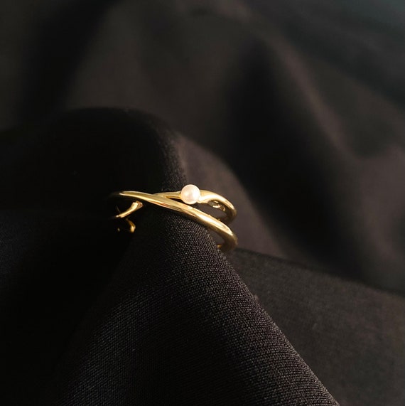 Gold Vermeil Pearl Twist Ring -Adjustable