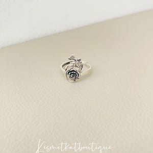 Large Hollow Rose Flower Ring, Silver Adjustable Statement Floral Ring, Flower Boho Ring, Bohemian Jewellery Gift for Women