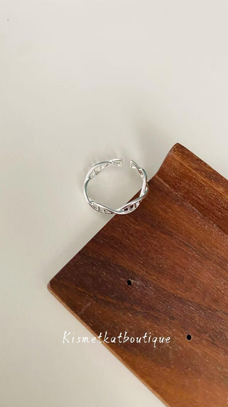 Unique DNA Design Adjustable Silver Ring-Science Gift image 4