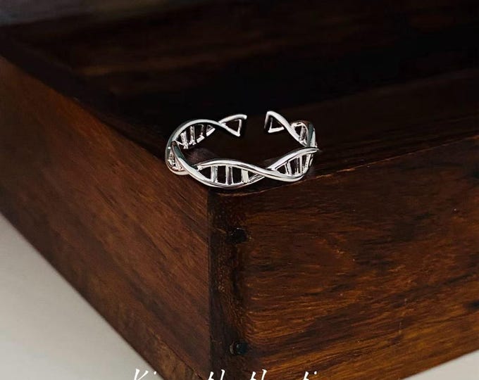 Unique DNA Design Adjustable Silver Ring-Science Gift