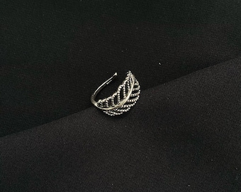 One Leaf Wrap Ring, Silver Leaf Open Band Ring | Adjustable Leaf Ring | Nature-Inspired Leaf Ring for Her | Minimalist Leaf Ring Gift