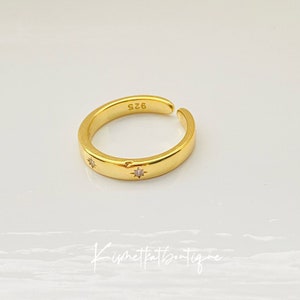Gold Diamond Star Band Ring | Stacking Ring | 925 Sterling Silver | Minimalist Engagement Ring | Simple Wedding Band  | Anniversary Gift