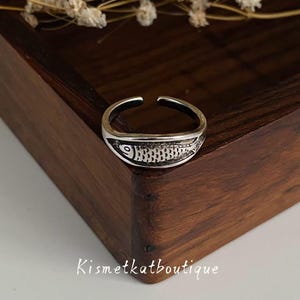 Vintage fiskring med släpvagn, retro djurring, unisexring, manring och kvinnaring, justerbar fiskring, uttalandering, gåva för havsälskare