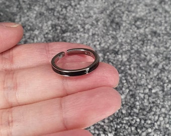 Simple Black Adjustable Ring, S925 Silver Ring, Minimalist Black Ring