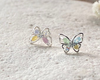 Rainbow Color Butterfly Design Earring Studs for Her,Gift for Mothers Day