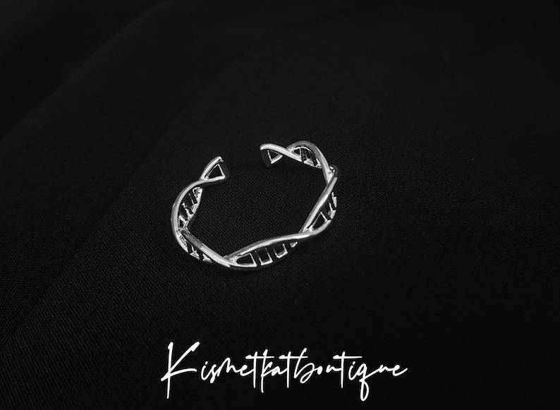 Unique DNA Design Adjustable Silver Ring-Science Gift image 8