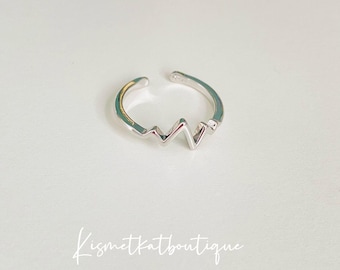 Adjustable Silver Ring with Heartbeat Design | Heartbeat Jewellery