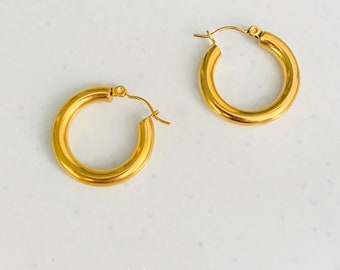 18K vergulde ronde holle oorringen van titaniumstaal – Veelzijdige cirkeloorbellen van roestvrij staal voor dames