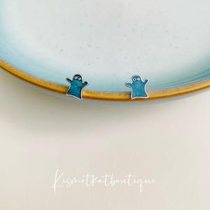 Cute Blue Ghost Stud Earrings – Tiny Ghost Earrings, Fun Halloween Jewellery, Spooky Gift for Her or Kids