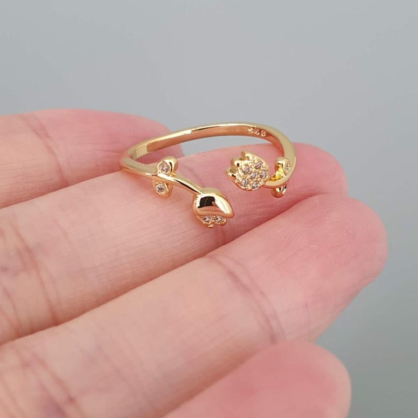 Adjustable Gold Tulip Ring - Handmade Flower Design with Open Band