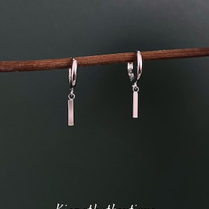 Bar Drop Huggie Hoop Örhängen, Minimalistiska Dingla Örhängen, Unisex Geometriska Bar Örhängen, Silverfärgade Vardagssmycken