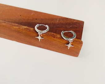 Pendientes de aro con forma de estrella para mujer, pendientes colgantes únicos con forma de estrella, pendientes minimalistas con dije de estrella, aros de plata de 9 mm