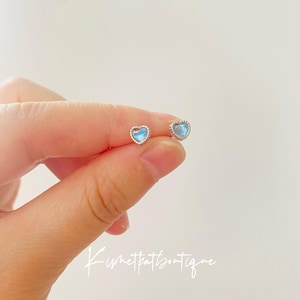 Sterling Silver Small Heart-Shaped Earrings with Aurora Borealis Finish - Colorful Northern Lights Minimalist Earrings Studs for Her