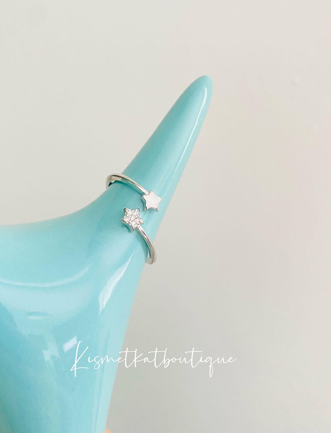 Adjustable Silver Star Ring, Crystal Double Star Open Ring Band, Two ...