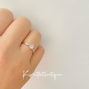 Minimalist Sterling Silver Diamond Promise Ring, Thin Adjustable Ring, Simple Elegant Ring for Her