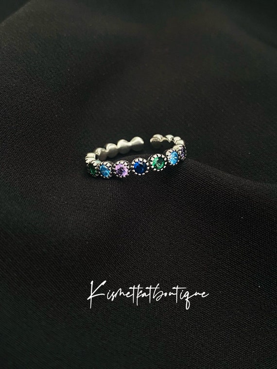 Bague Réglable Vintage Charmante Avec Fleur Multicolore - Argenté - Occasion