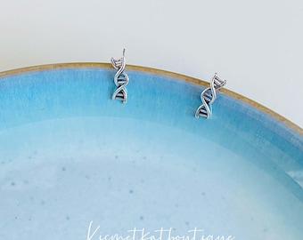15 mm DNA-oorbellen, perfect wetenschappelijk cadeau, genetica-sieraden, cadeau verpleegkundige en arts, zilveren uniseks biologie-oorbellen