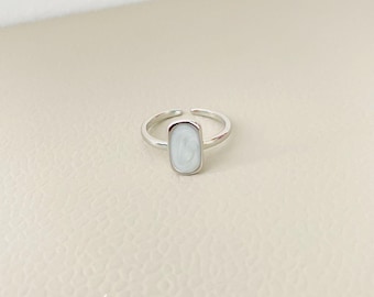 Geometric Resin Rectangle Ring, Rectangular Shaped Silver Adjustable Ring, Open Rectangle Ring, Everyday Ring, Statement Ring Gift for Her